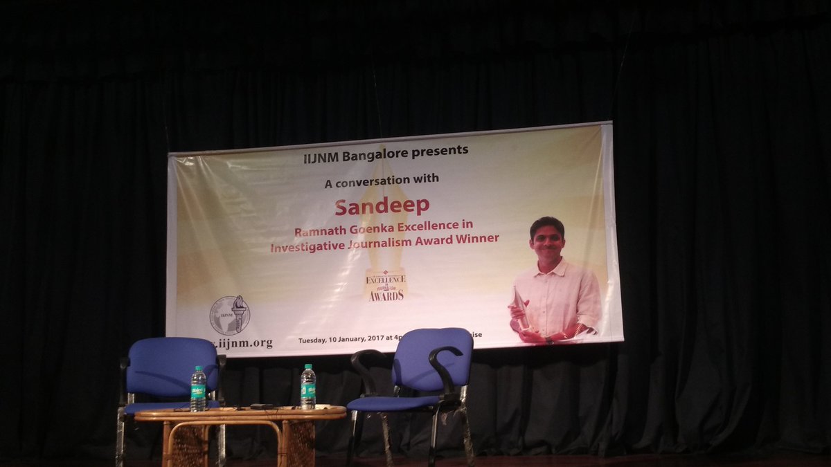 ObserveThis16's tweet image. @iijnmbangalore is in conversation with @RamnathGoenka award winner @paisandy  Sandeep Pai #investigativejournalism #Sandeeptalks #IIJNM
