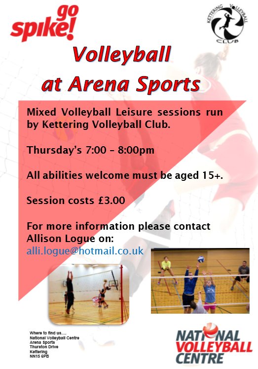 Looking for a new sport to play with your mates? Brand new volleyball leisure sessions starting @ArenaSportsKett from next Thurs 7-8pm.