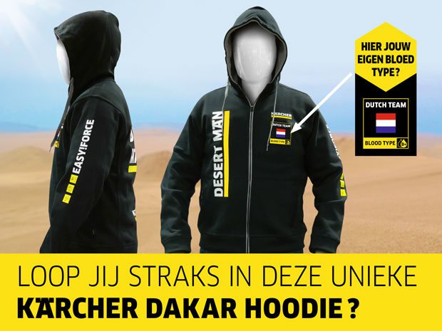 RT en maak kans op een unieke Kärcher Dakar Hoodie! We gaan er volgende week 10 verloten. #dakar #karcher #dakarrally #Hoodies #win