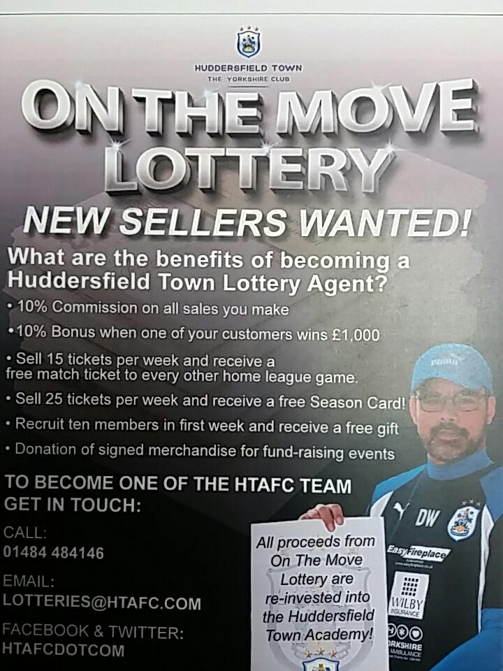 htafc's tweet photo. Be part of the team! On the Move Lottery ticket sellers wanted! Email lotteries@htafc.com (PS) https://t.co/zrR0APIylb