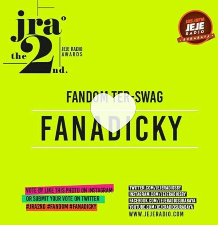 _fanadickySDA's tweet photo. Jgn lupa bantu vote ya biar @fanadicky jd Fandom ter-SWAG ala @jejeradiosby .Tinggal like di ig/ vote di twitter #JRA2nd #Fandom #Fanadicky https://t.co/2PyC1DdoVP