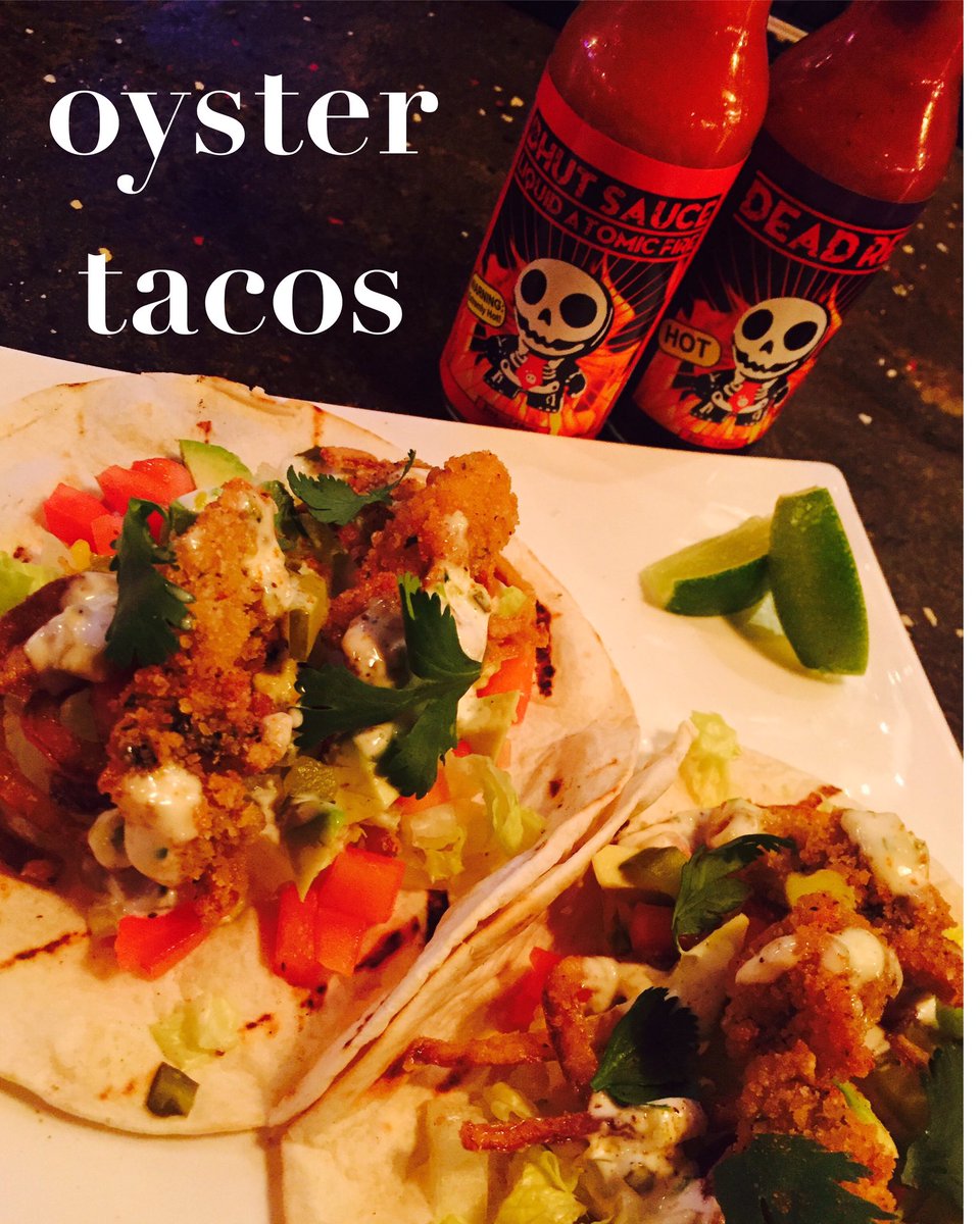 FoolsGoldNYC's tweet photo. Taco Special: Oyster Tacos! @sewansecott #oysters, fried onions, tartar sauce, avocado &amp; Pico de Gallo! #TacoTuesday https://t.co/C2tBwWYeAe