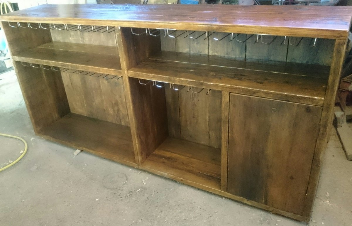 AdjustDesigns's tweet image. Bespoke wine glass unit in progress made from reclaimed timber. Self serve chiller to go on top. The cupboard houses the nitrogen cooler.