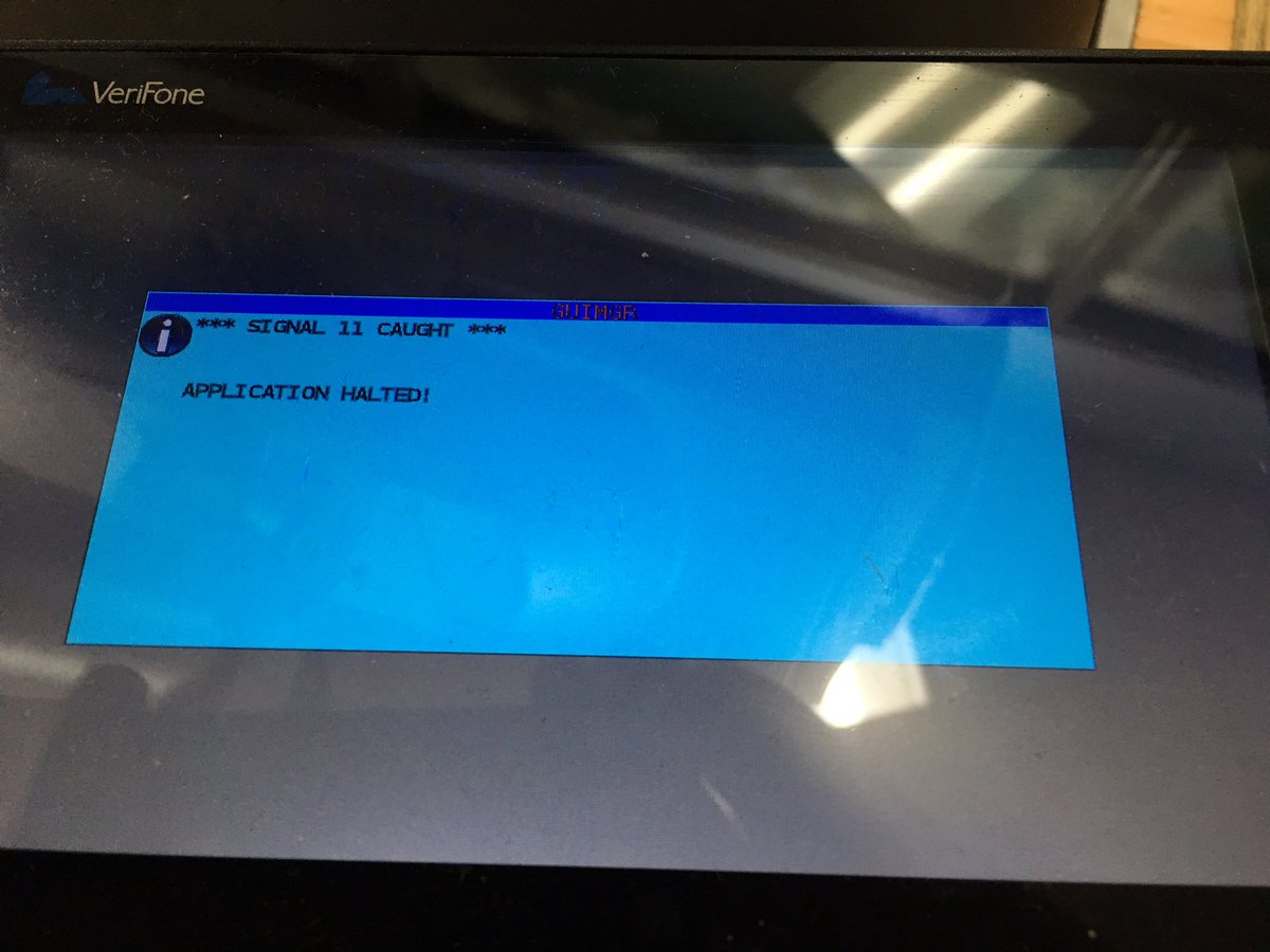 dmuth's tweet photo. Looks like Trader Joe's runs Linux on is customer-facing terminals. #Signal11 https://t.co/q6jGRY1dEi