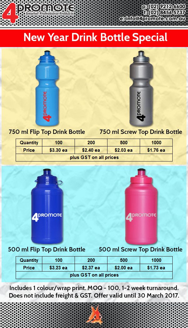 4promote's tweet photo. New Year Drink Bottle Special! #4Promote, #PromotionalProducts, #DrinkingBottle, #DrinkBottleSpecial, #NewYearDrinkBottle https://t.co/BdMGeP1xmY