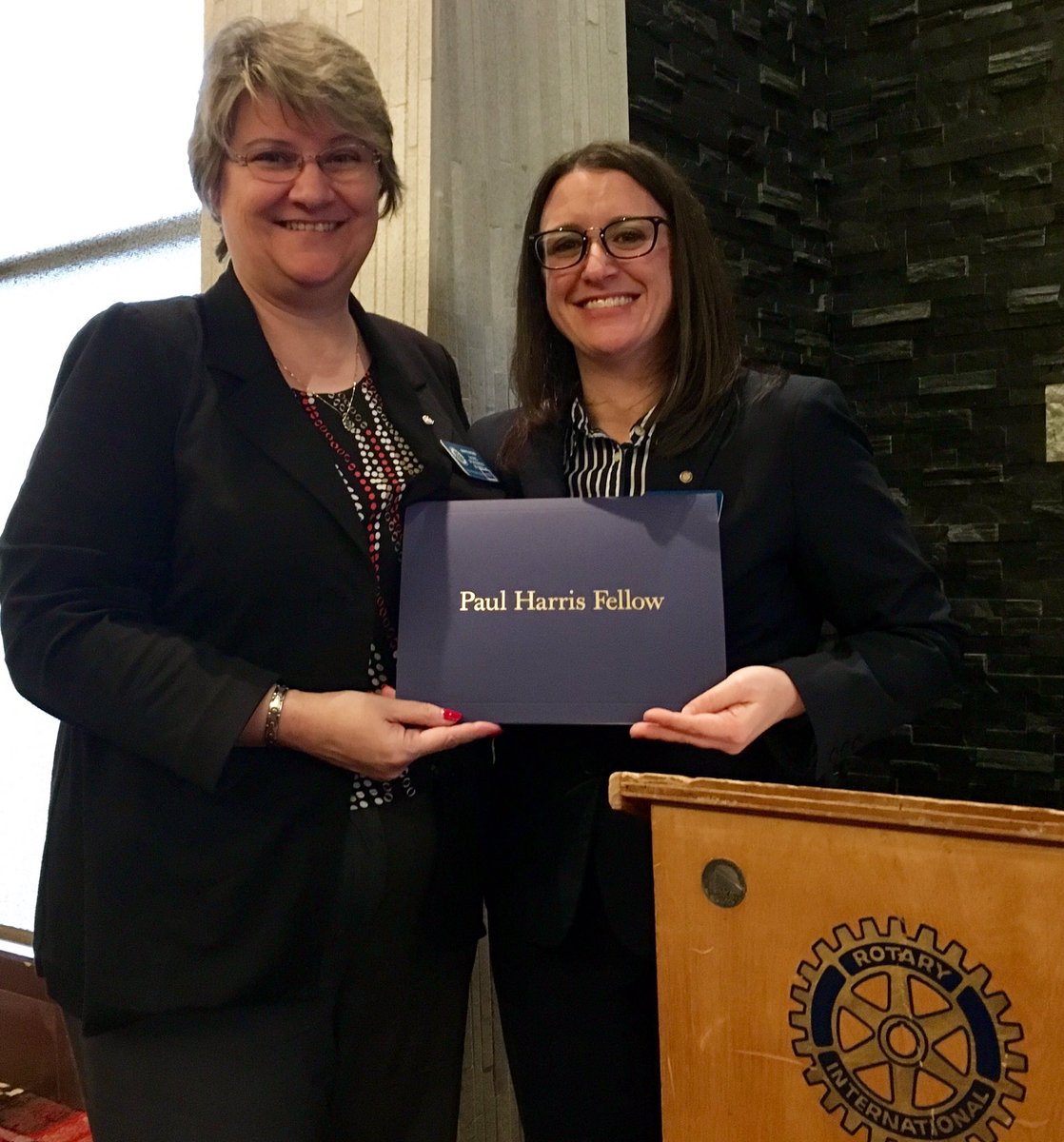 Doris Woodman-McMillan recognized for her selfless service to #Abbotsford. President Sara presented her with #PaulHarrisFellow. <a href="/Rotary/">Rotary International</a>