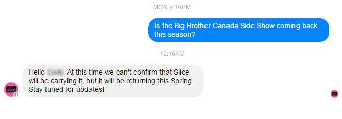 BigBrotherMaple's tweet photo. Deleted this tweet from earlier, but Slice has revealed rumors of the #BBCANSS being cancelled are false! It will return this Spring #BBCAN5 https://t.co/dQtN49gVp3