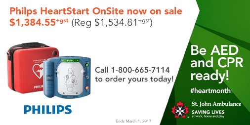 stjohn_ab's tweet photo. #Phlips HeartStart OnSite #AED now on sale! Call 1-800-665-7714 to place your order and receive 10% off #savealife #Heartmonth https://t.co/b8zNIJ0X8p