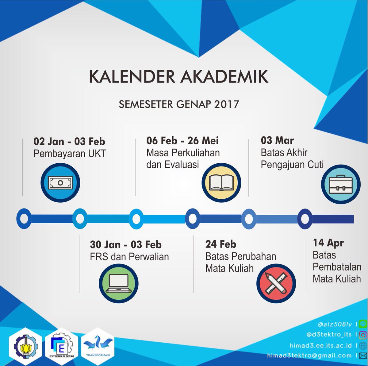 [ACADEMIC REMINDER] 

Salam Kesma!!! Yuk cek kalender akademik berikut.

#tulusmelayani 
#Transformasi 
#Himad3tektro1617
