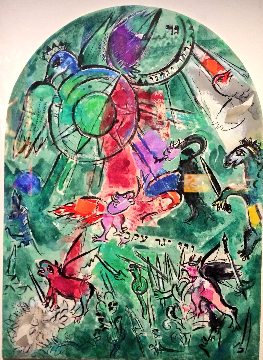 zivnk's tweet photo. Another beautiful thing to discover at the #Chagall🎨🎶 exhibition: The final design of the Hadassah stained glass in #Jerusalem #mbamchagall https://t.co/fIHhJFHRph