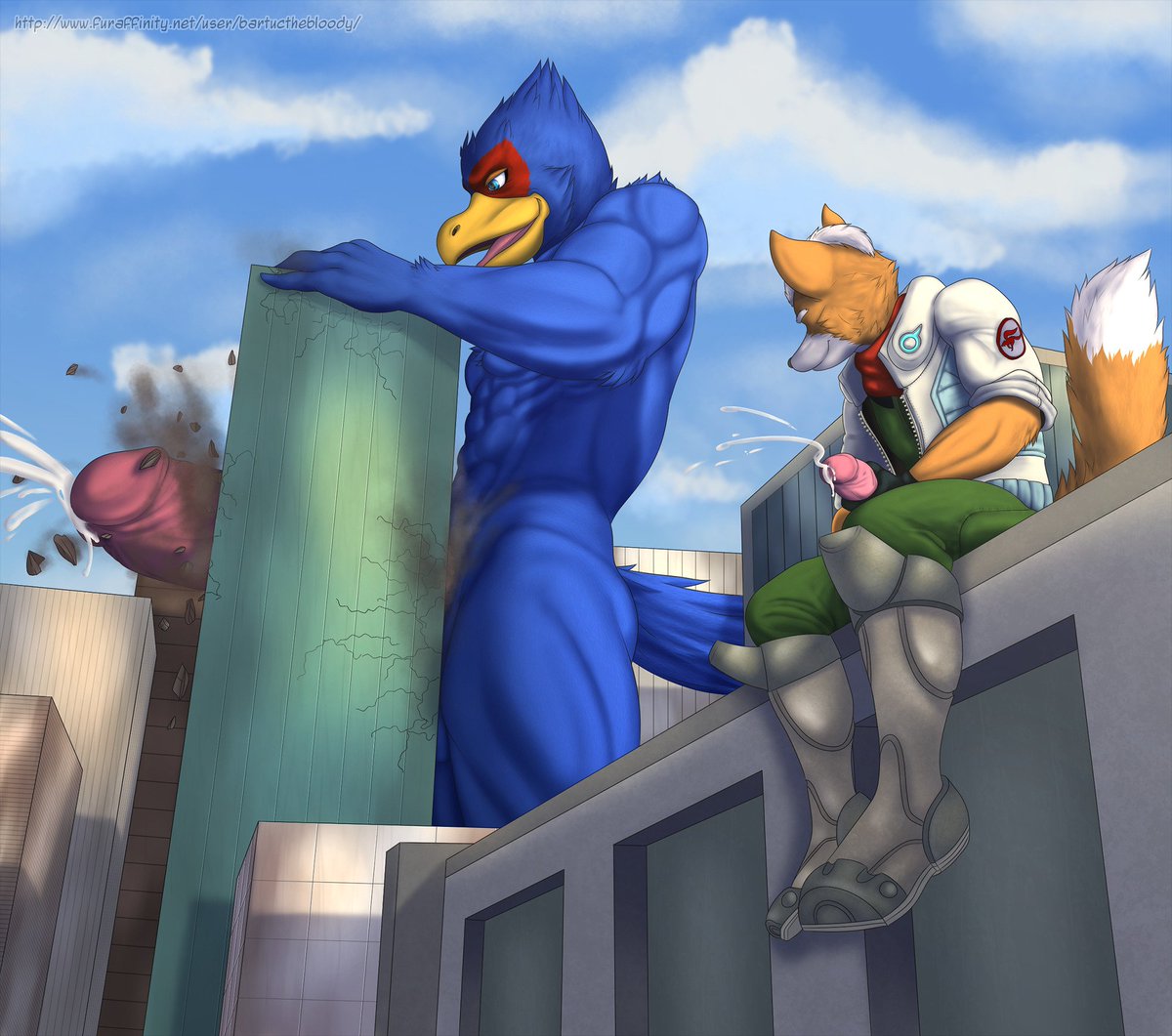 Macro Falco fucking a building and Fox watching him in the safe place. (BartucTheBloody's commission arts for me.)