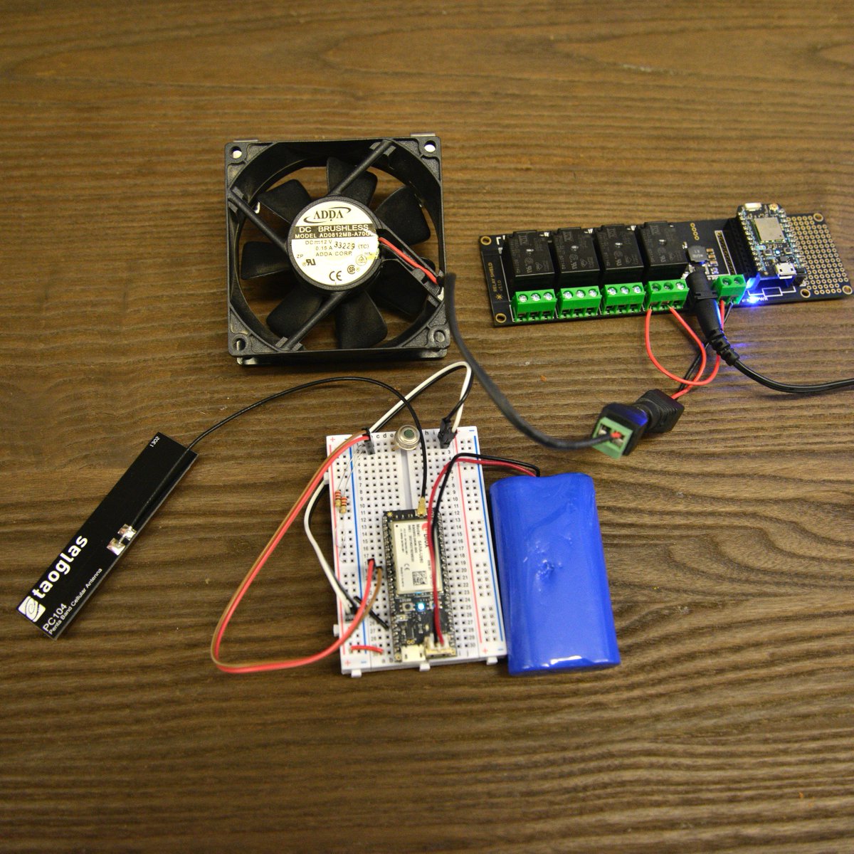 particle's tweet photo. Turning up the heat turns the fan on. Wave goodbye to sweaty hands. #iot #sensor #fan #particle #photon #electron #breadboard #relayshield https://t.co/XjVrAwr2rL