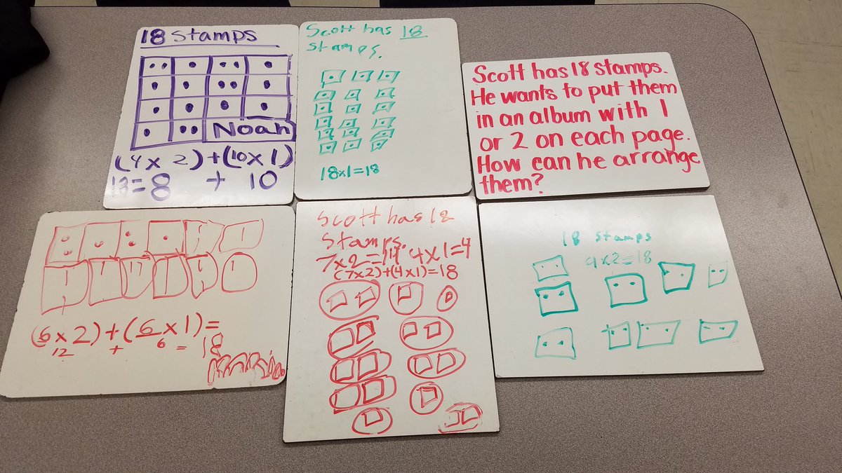 We've been focusing on visualizing the problem by drawing math pictures. Here's our work from today! #76learns