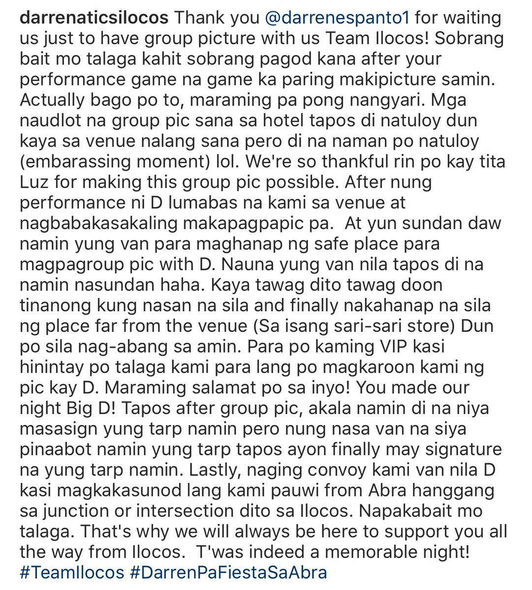 DARRENaticsISN's tweet photo. "... we will always be here to support you all the way from Ilocos." @Espanto2001 @TheDARRENatics https://t.co/vWdjIQaUFo