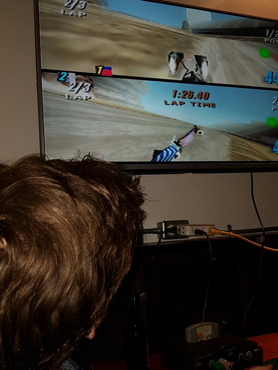 twoversusthree's tweet photo. Hitting the #studio tomorrow. Until then here is @KyleRHodge playing #podracer #n64 #starwars #PodernFamily https://t.co/net6vaMM6S