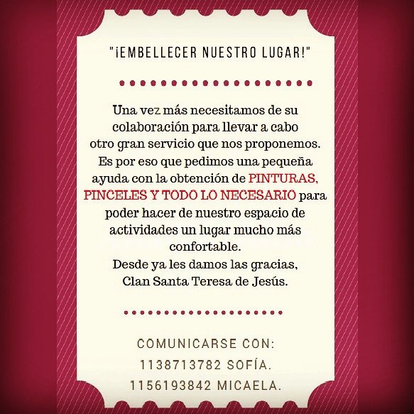 ClanStaTeresaOK's tweet photo. ¡¡¡¡Estamos más que ansiosas por empezar, pero para eso nos tenés que ayudar!!!! https://t.co/g39GnJGADj
