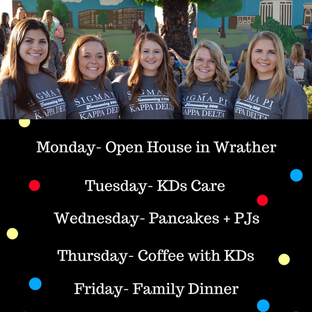 panhellenicmsu's tweet photo. The S•I•S•T•E•R•S of KD want you to confidently find your home this recruitment. The events start at 5:30 (except Mon) at the KD house! 💚 https://t.co/bpjZEmNhs3