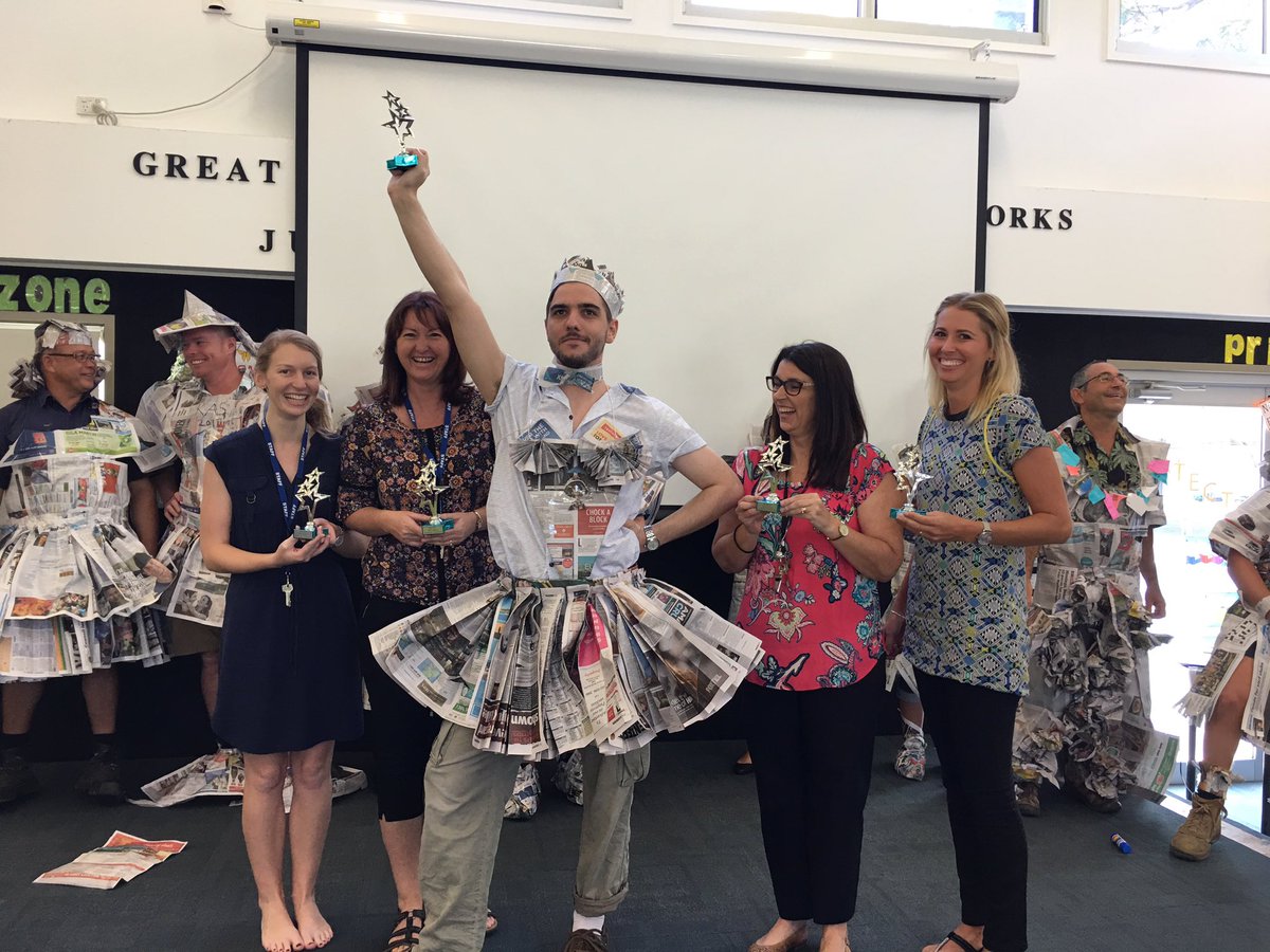 kas_principal's tweet photo. Welcome to the 2017 school year at KAS with the staff uniform newspaper challenge. Well done to the winning team! https://t.co/XsXnQmCejh