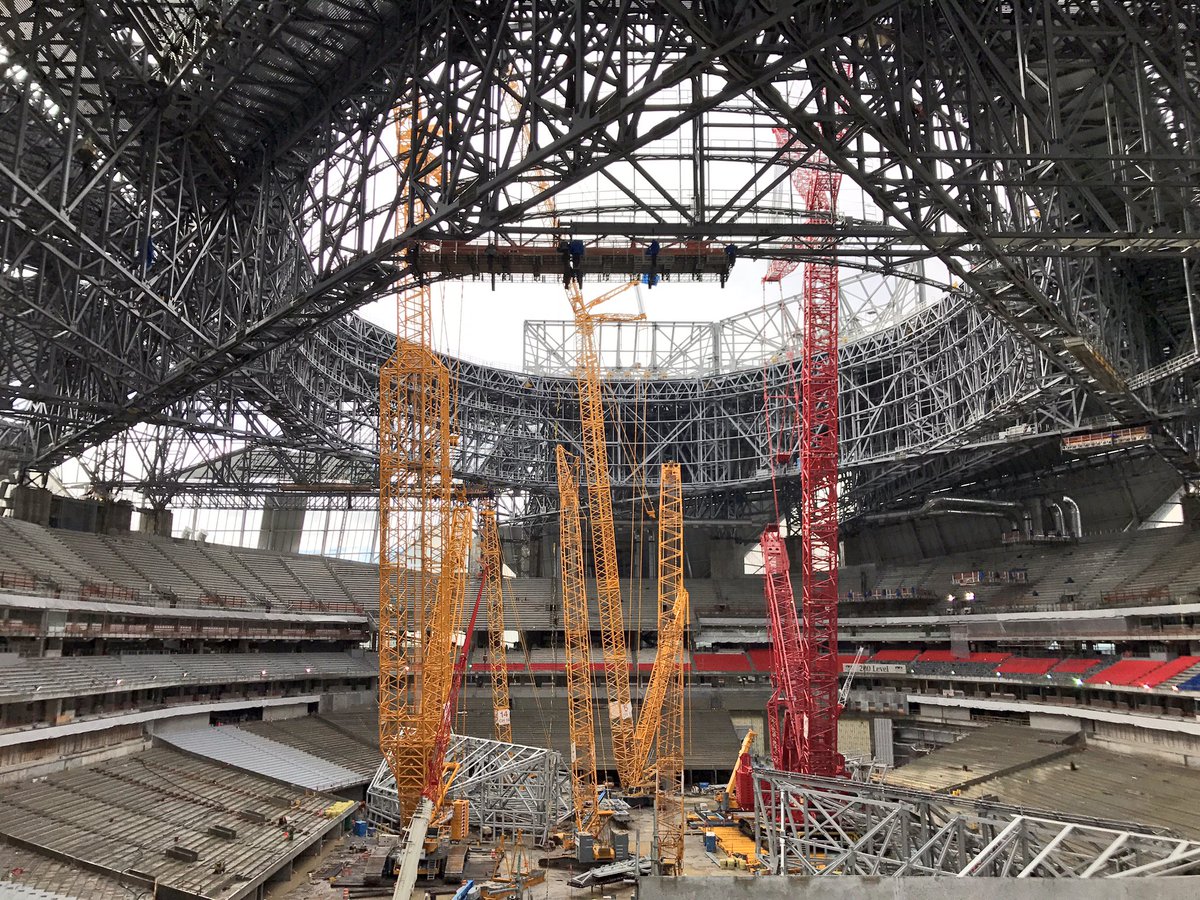 MBStadium's tweet photo. Way to close out the @GeorgiaDome in style, @AtlantaFalcons. Can't wait to hang that Super Bowl banner here next year! #RiseUp https://t.co/pbIShX6Z7l