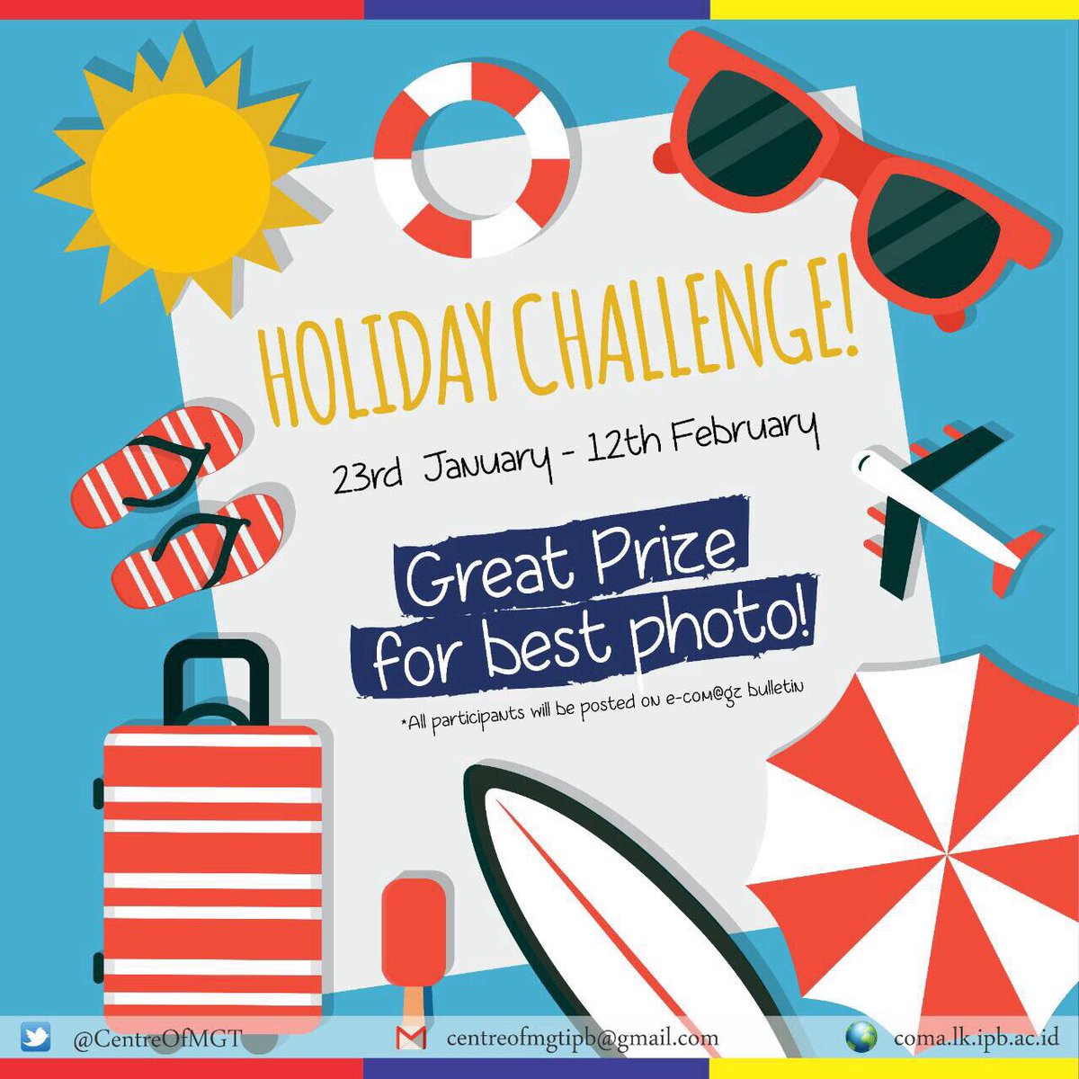 [HOLIDAY CHALLENGE!]

Hai Managers!
Buat kalian yang lagi seru-seruan saat liburan mending ikutan Holiday Challenge.