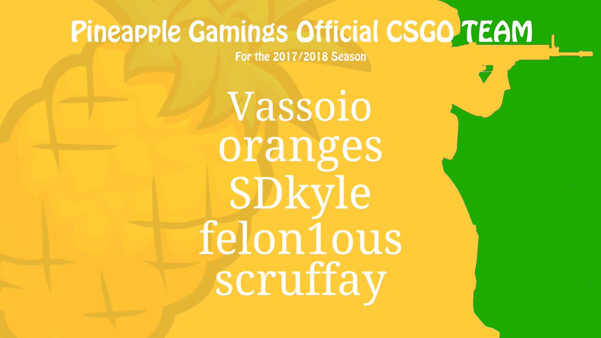 PineappleGG_'s tweet image. We would love to announce our CSGO team for the 2017 2018 season!