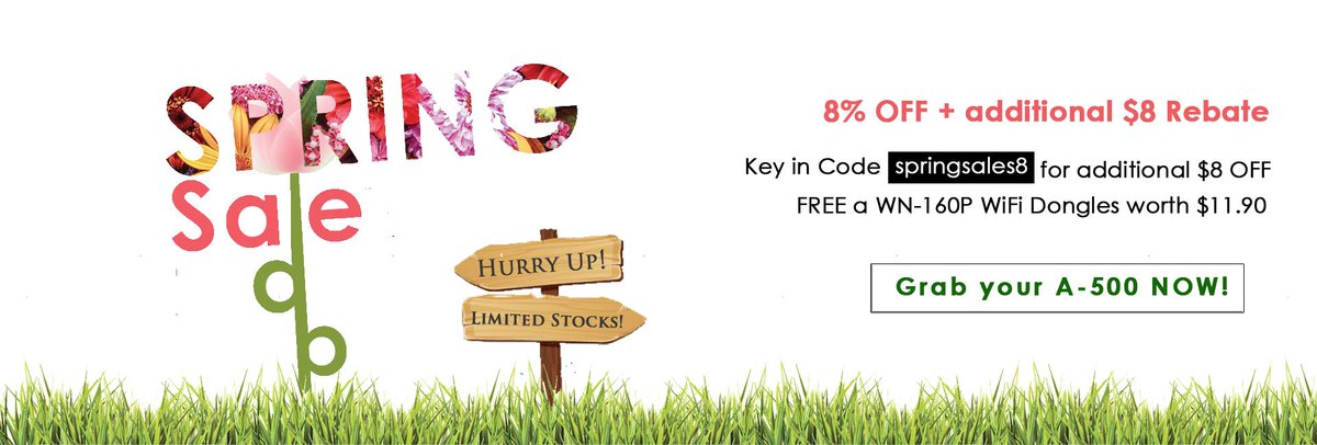 elynnxtan's tweet photo. Spring Sales! 8% off + $8 Rebate + FREE WiFi on purchase of A-500!
Check it out now at https://t.co/3WczExKdaW 
  #sales #PROMOTION #deals https://t.co/H6zHnbjVnL