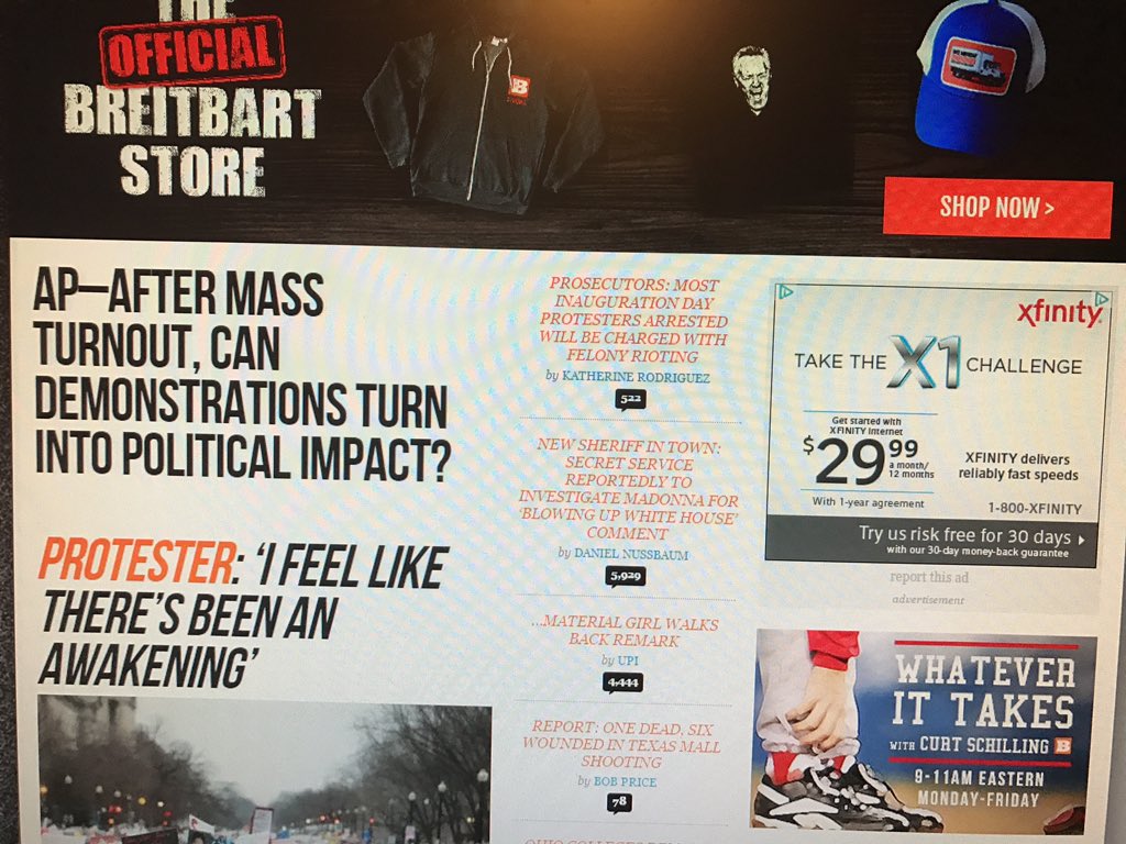 chrisdelyani's tweet photo. Hi @XFINITY, your ad was the first to pop up when I went on Breitbart. Please consider leaving that hate-filled site. @slpng_giants https://t.co/gsyIzJU5yv