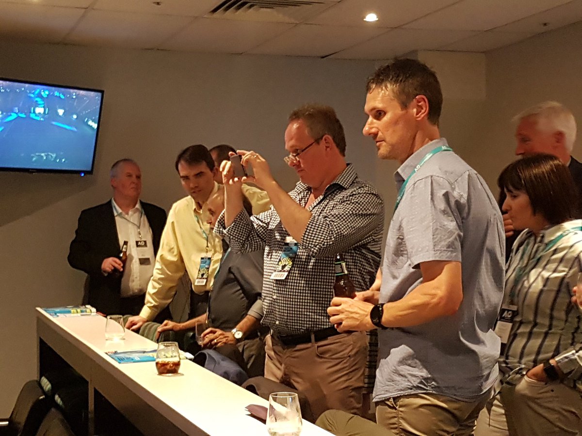 duncancraigbath's tweet photo. Start of the #Australianopen with #mikemunday leading the @pharm_alliance support group @tmpbrock @IanLarson5 https://t.co/g8SKm6RGtk