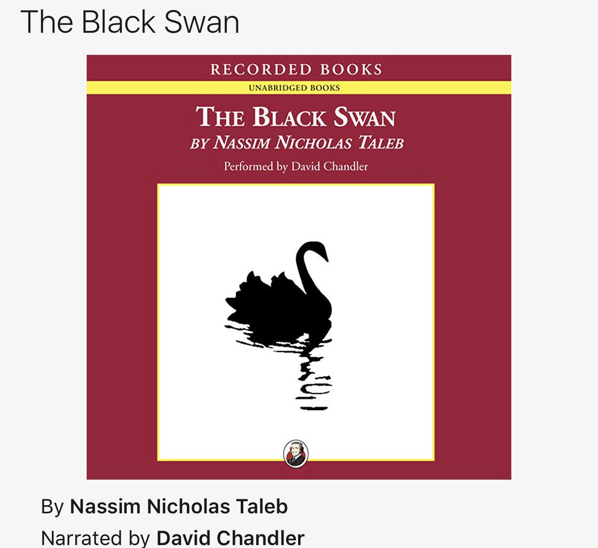 VipNino's tweet photo. I tried listening. But a lot of it was over my head. @recordedbooks #AudioBook #Unabridged #AudioBookReview #TheBlackSwan #DavidChandler https://t.co/7AKlgyeYzo