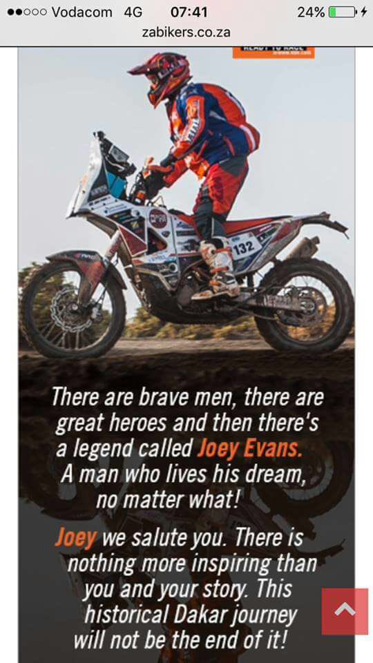 AdriaanG_LP's tweet photo. Today on @CliffCentralCom 12-1pm #JoeyEvans - paralyzed 10 yrs ago but completed #Dakar2017 - be inspired to tackle yr own "Dakars" @lead_sa https://t.co/5lSPj5IvGW