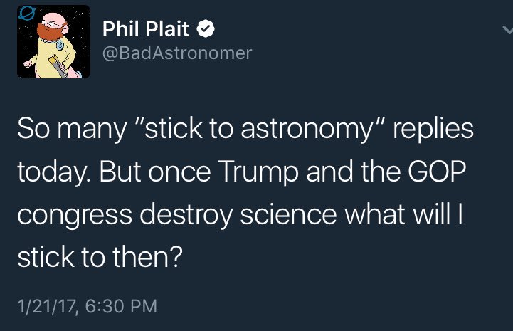 sdkstl's tweet photo. Four responses to the "stick to science" brigade from @AstroKatie @mcnees @BadAstronomer @DrMRFrancis https://t.co/eASeqTBJm2