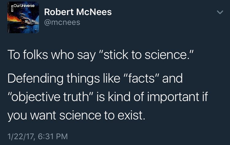 sdkstl's tweet photo. Four responses to the "stick to science" brigade from @AstroKatie @mcnees @BadAstronomer @DrMRFrancis https://t.co/eASeqTBJm2