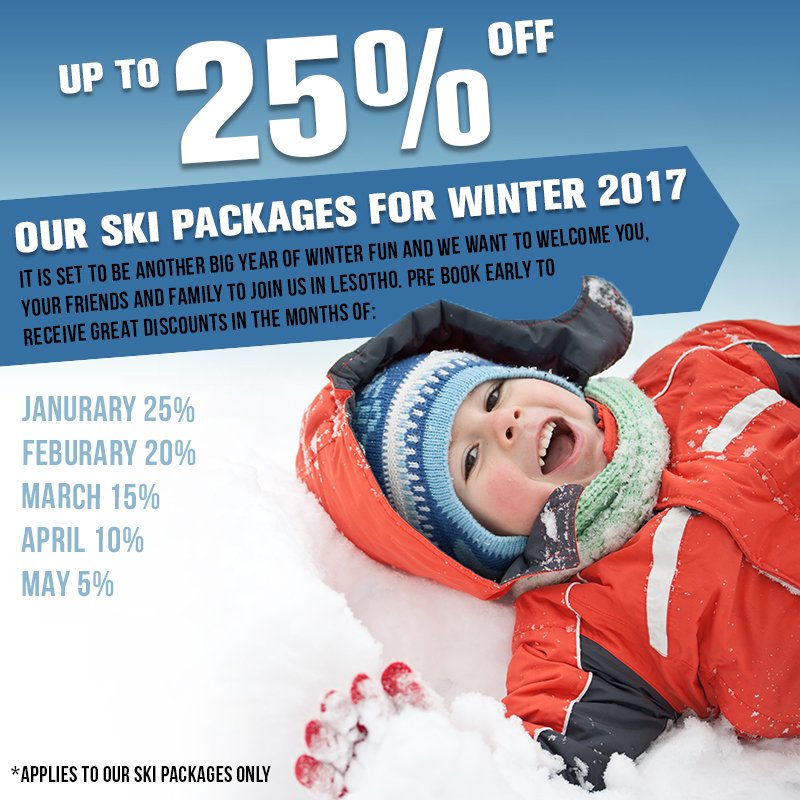 #MondayMotivation Book your Winter adventure to Afriski in January and receive 25% off ski packages. afriski.net