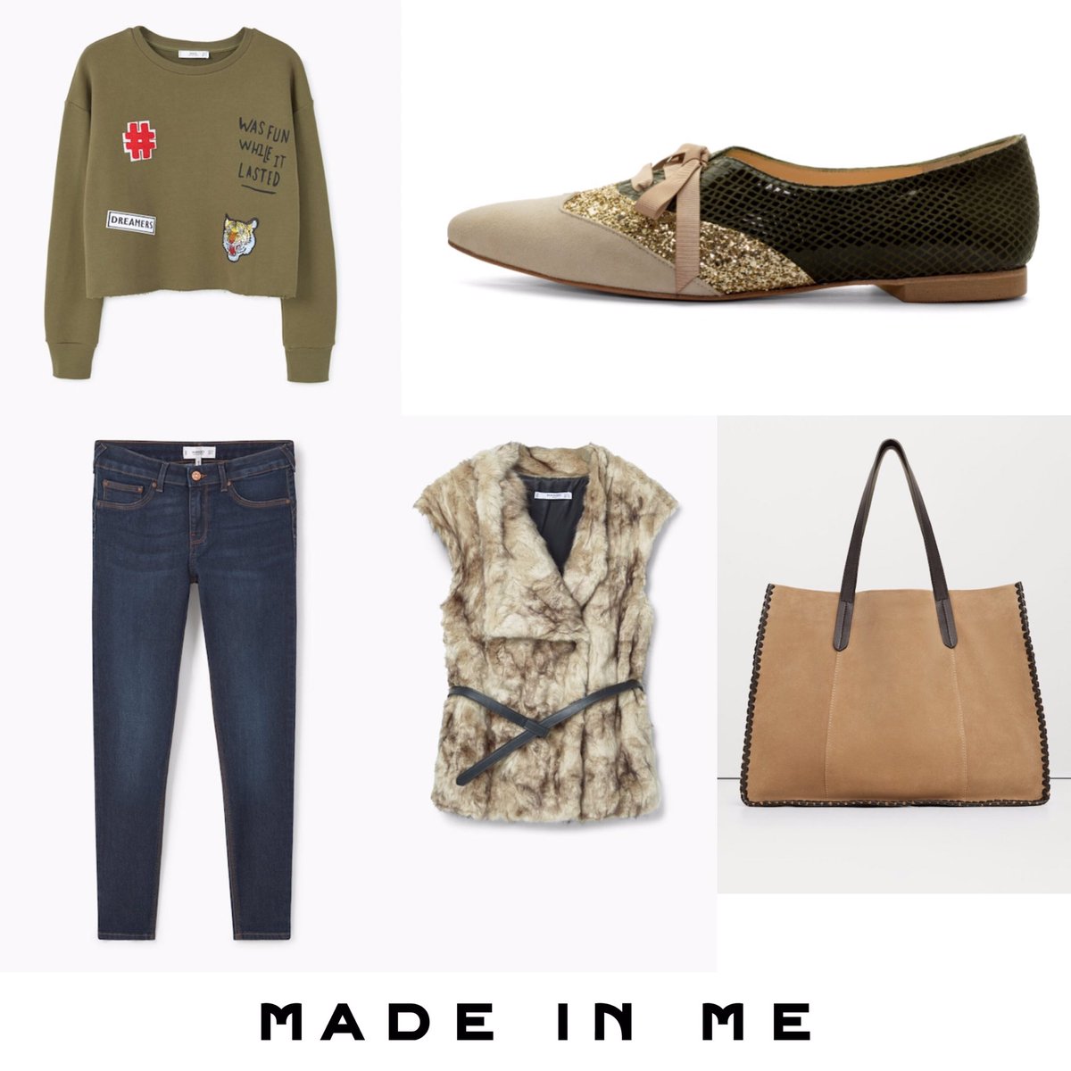 Comenzamos la semana con #zapatos de #MadeInMe, planos con purpurina y mezcla de texturas (goo.gl/0cVsj0); y total look de <a href="/Mango/">MANGO</a>