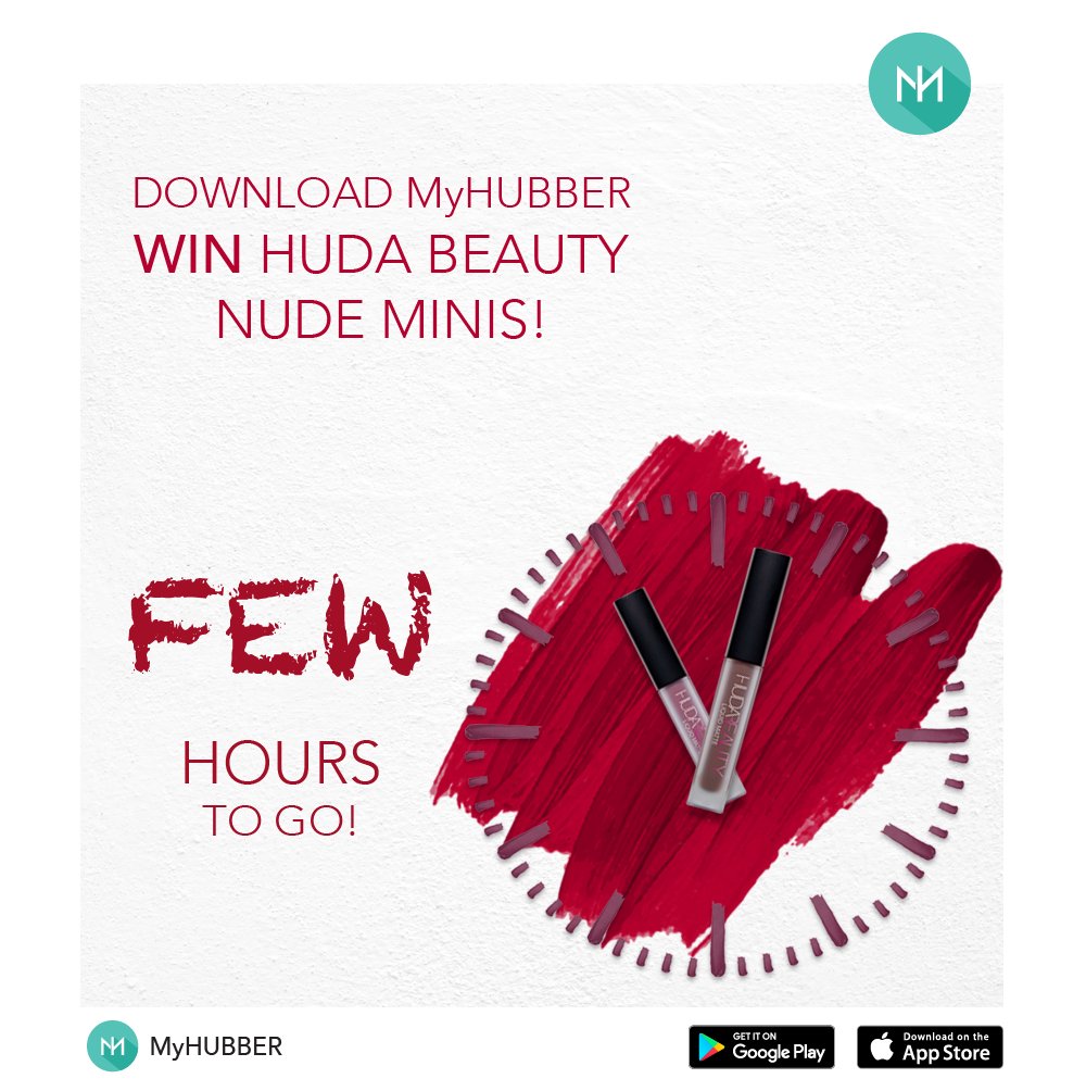 myhubber's tweet photo. FEW HOURS TO GO! Download the MyHUBBER app NOW to win the #irresistible #new #HudaBeauty #LiquidMatte #Minis #NudeEdition! https://t.co/uLHtjf5Yhn