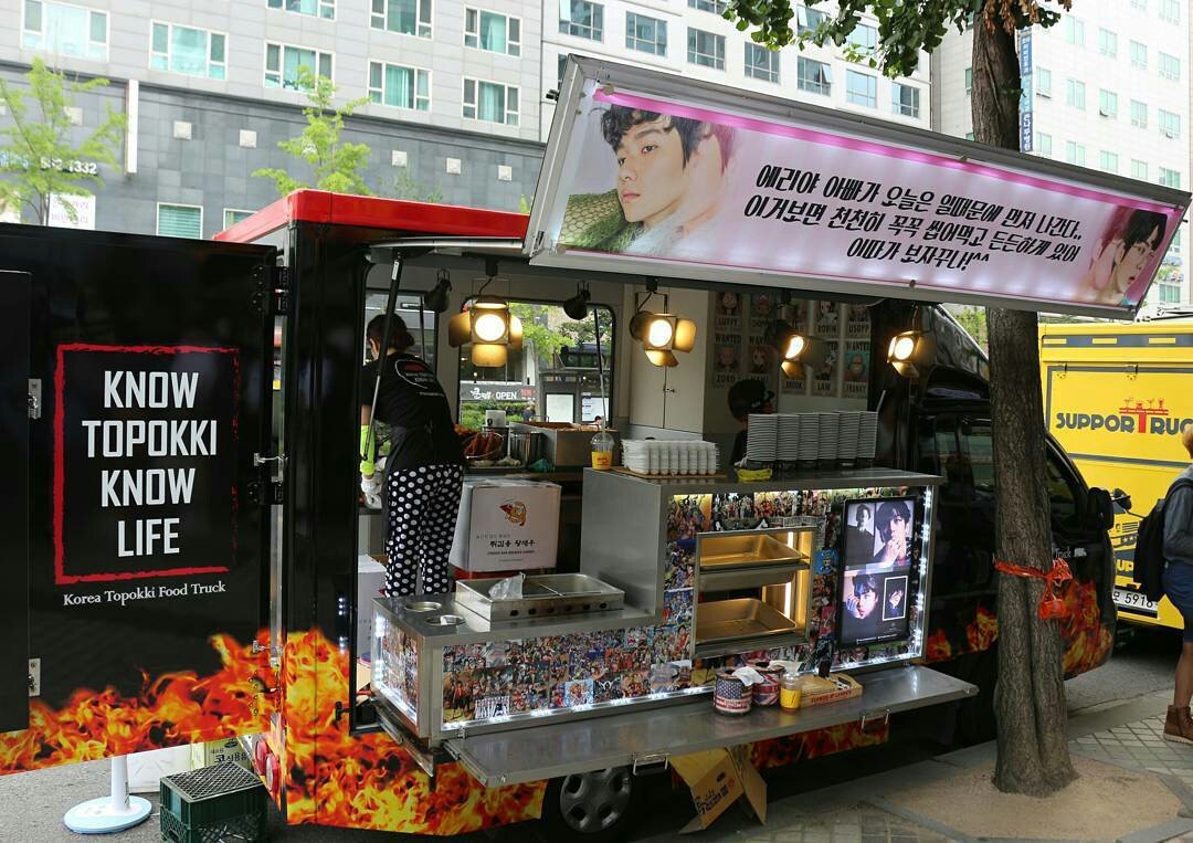 sehun & baekhyun prepared food trucks for fans who attended during their monster nor lucky one promotions