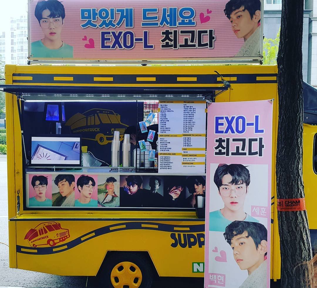 sehun & baekhyun prepared food trucks for fans who attended during their monster nor lucky one promotions