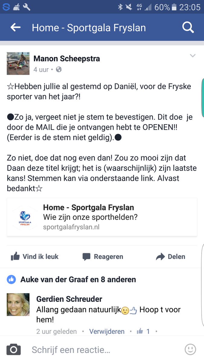 Onze topper Daniël is genomineerd voor Friese sporter van het jaar! Stemmen jullie ook? sportgalafryslan.nl  (zie foto)