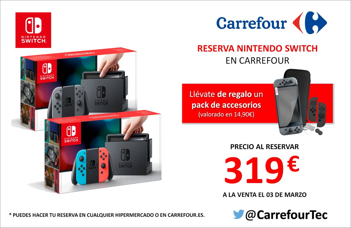 Dinamarca Instrumento Fotoeléctrico Carrefour Gaming on Twitter: "Reserva ya Nintendo Switch en Carrefour.es y  llévatela por 319 euros y con una pack de accesorios de regalo 👉  https://t.co/Y9lctMATUb https://t.co/oo7PINvw5N" / Twitter