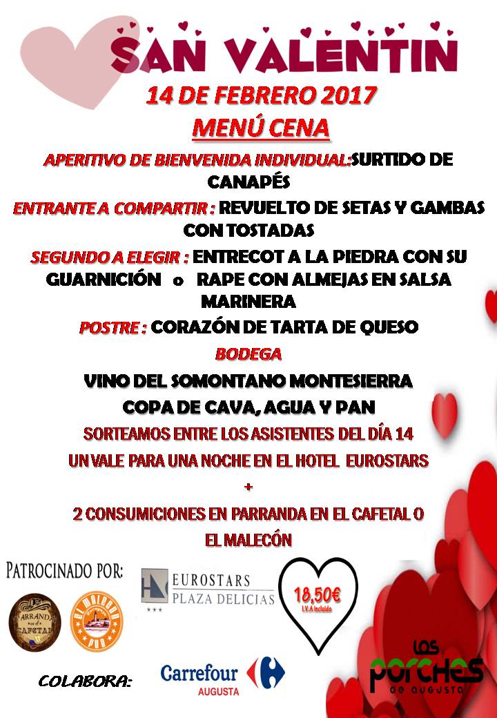 PorchesAugusta's tweet photo. #Menús #Festivos
#Restaurante 
#Menudeldia #SORTEO #romantico #sanvalentin #sanvalero #santaagueda https://t.co/veaoxTkErE
