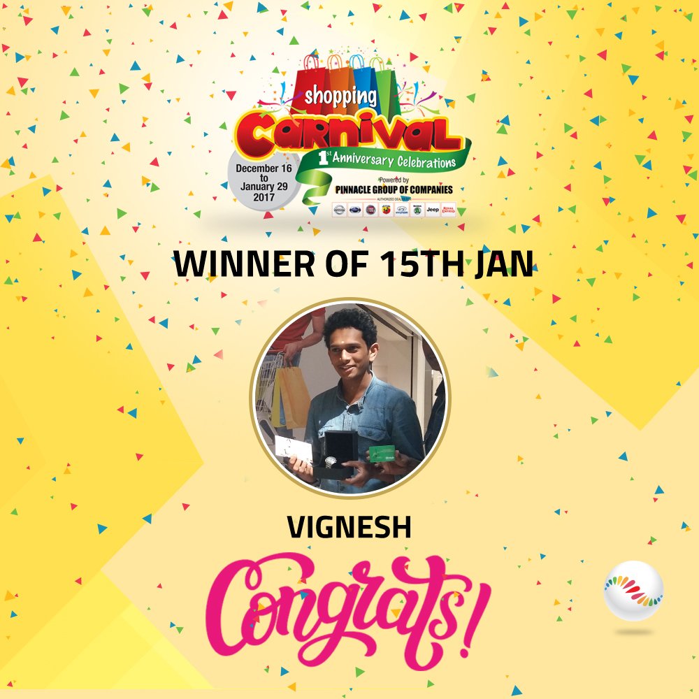 sobhacitymall's tweet photo. CONGRATULATIONS to VIGNESH! The Shopping Carnival isn't over yet. The next winner could be you.
#sobhacitymall #shopping #celebrations https://t.co/AHGipkvNCm