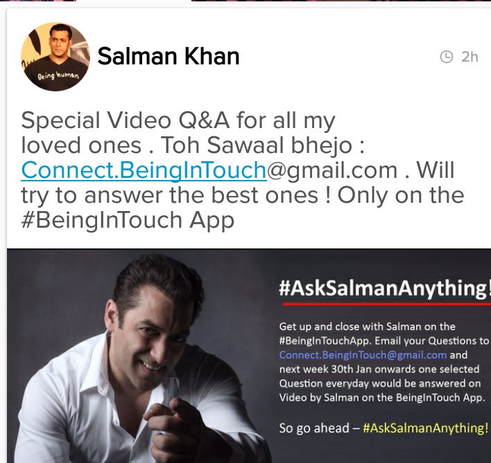 SabinaLamba's tweet photo. Wow!This is awesome.Get up & close with #SalmanKhan on d #BeingInTouchApp ๐
#AskSalmanAnything โค
Chalo ho jao shuru
https://t.co/0kfdXthqaJ https://t.co/ehif68Rhie