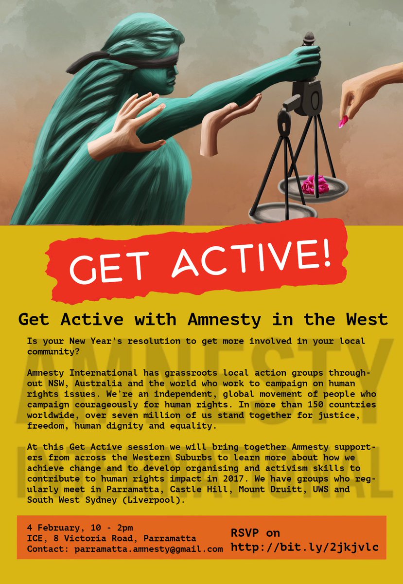 Amnesty_Parra's tweet photo. Want to help defend #HumanRights but aren't sure where to start? Join our team in #westernsydney on Feb 4 to get involved &amp; Get Active! https://t.co/AebdvnLINN