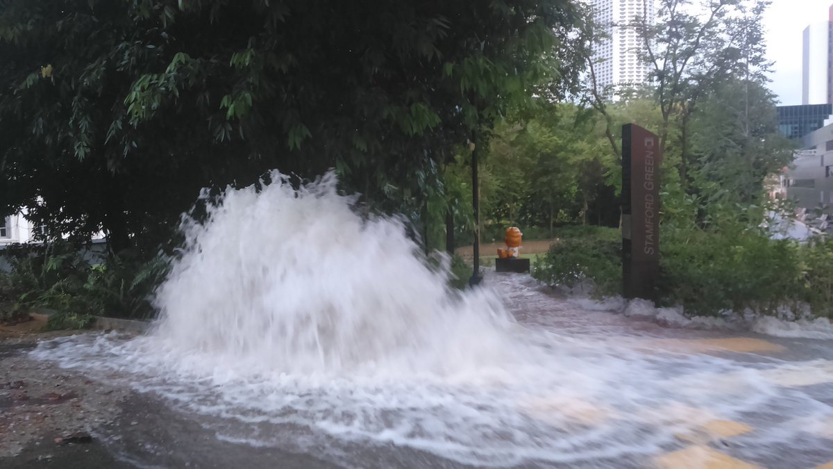 TODAYonline's tweet photo. Water from burst pipe causes muddy mess around @sgSMU building https://t.co/QZFZhuWzkp https://t.co/rxGmpj4mUj