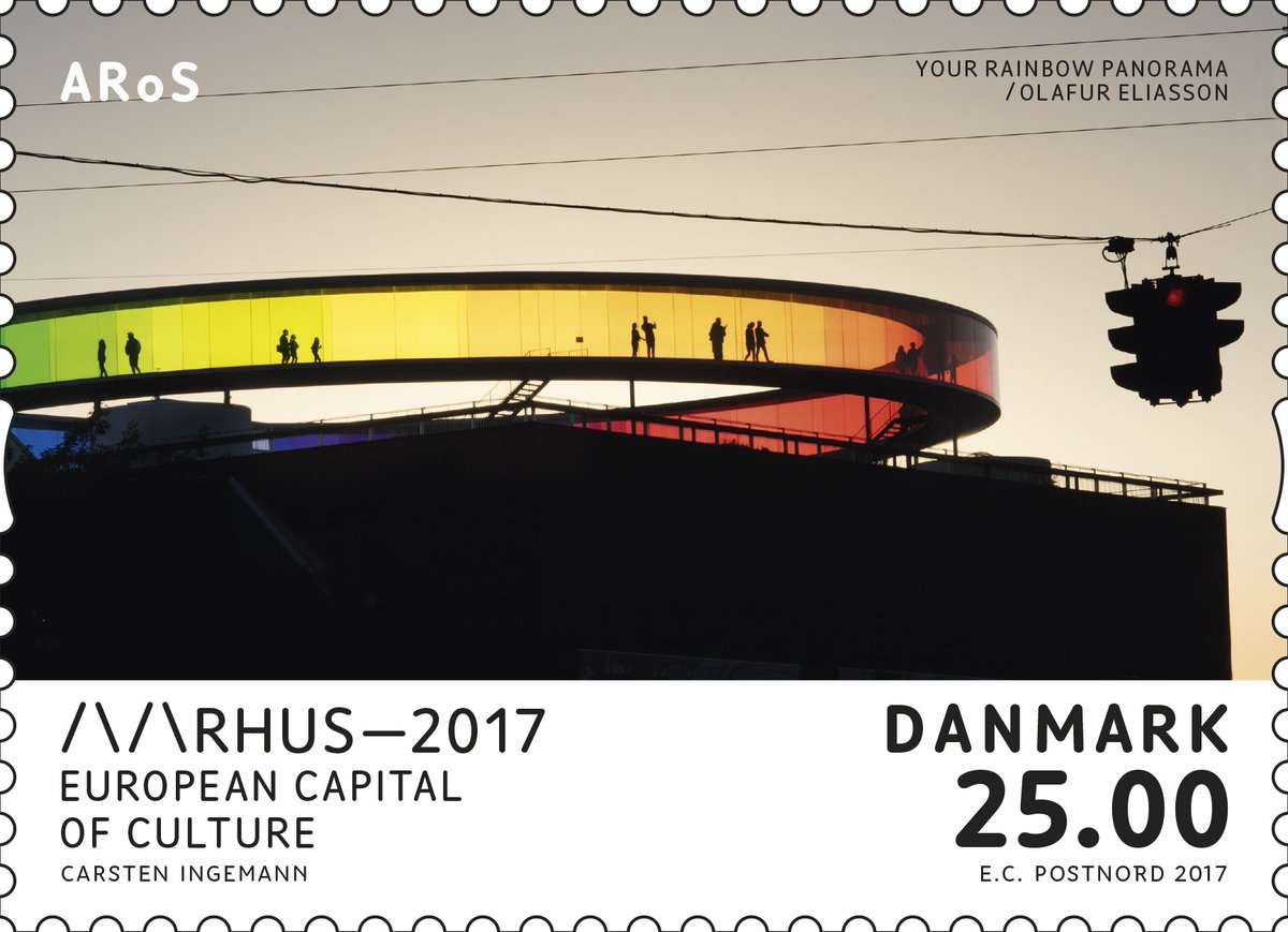 postdanmark's tweet image. Nye frimærker hylder Aarhus som kulturhovedstad. De kan købes fra 30. marts og bruges til en hilsen til venner og familie over alt i verden.