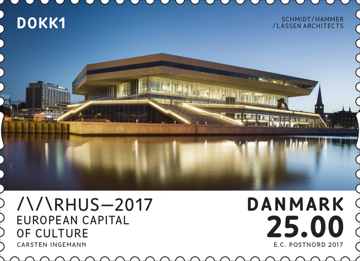 postdanmark's tweet image. Nye frimærker hylder Aarhus som kulturhovedstad. De kan købes fra 30. marts og bruges til en hilsen til venner og familie over alt i verden.