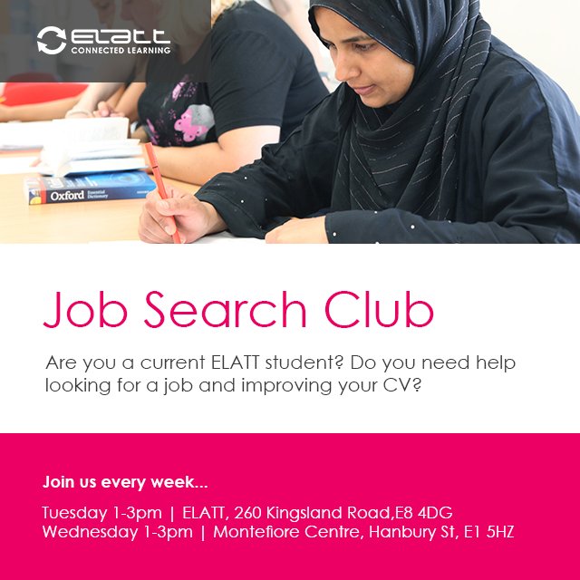 elattlondon's tweet photo. Remember we're hosting our #Jobsearchclub every week! Everyone welcome... https://t.co/jPyTJFmcif