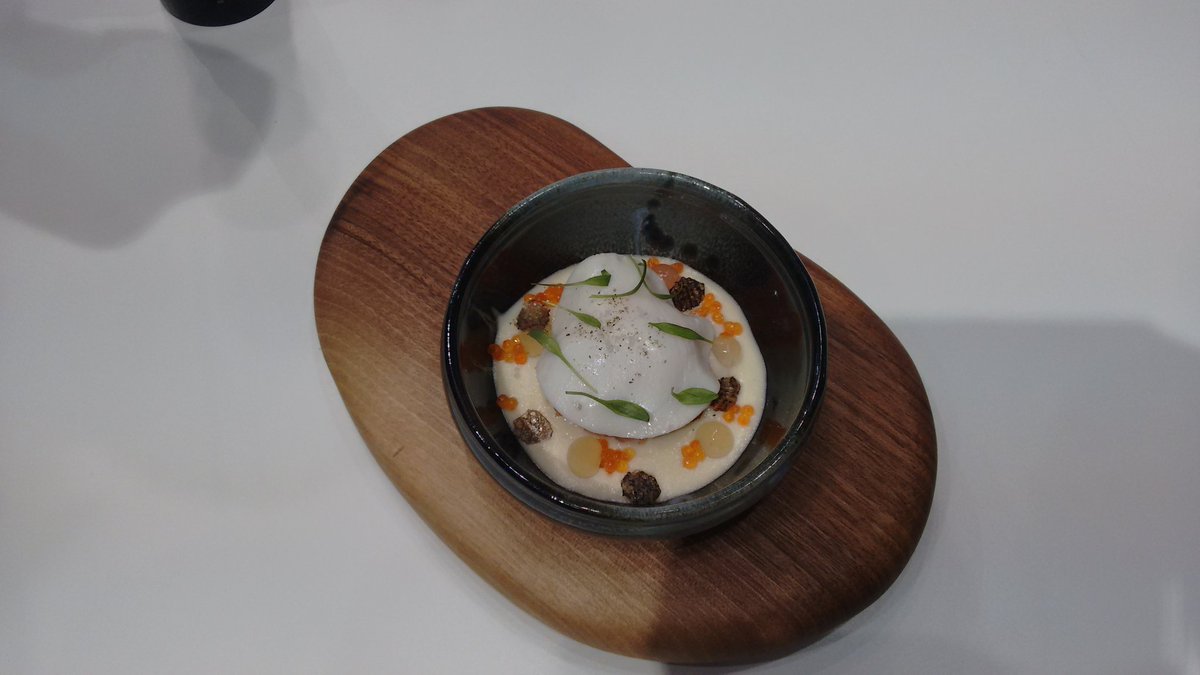 BrakeFrance's tweet photo. "Histoire d'un oeuf et d'une truite en Alsace du Nord" équipe @ChefsdAlsace #PascalBastian et #YannickGermain @Sirha_Lyon @lRdurable #sirah https://t.co/v3N68PASYz