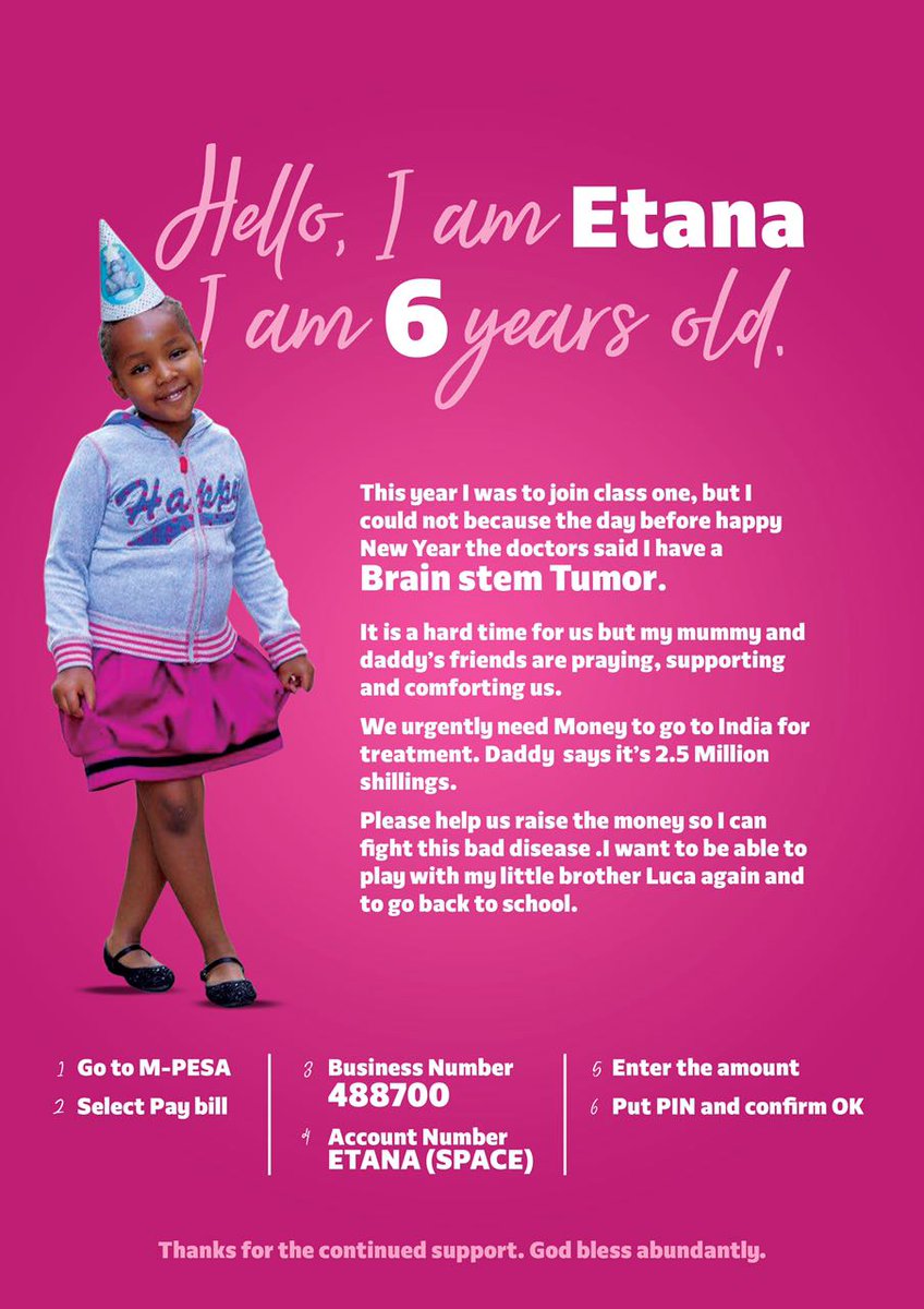 yegonemmanuel_'s tweet photo. Etana needs 2.5 million shillings for her treatment in India.
Every shilling counts, give to help this beautiful soul
#GetWellEtana https://t.co/HBxRVKodDk