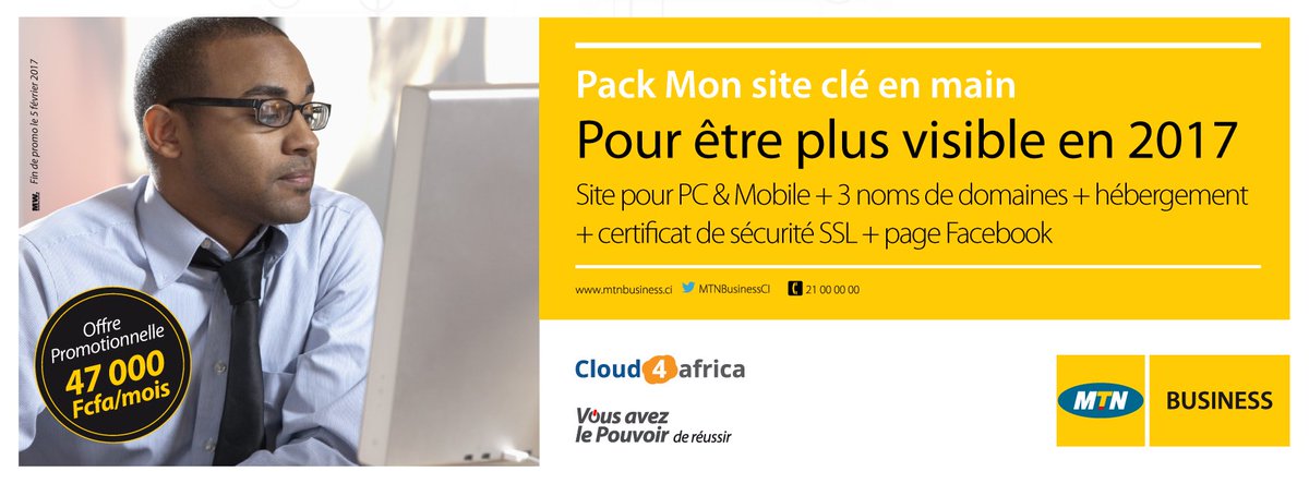 Cloud4africa's tweet photo. Souscrivez au PACK "Mon site clé en main" et bénéficiez d'une offre complète
➡️https://t.co/jtDykyMttr #Mtncloud #Mtnbusiness https://t.co/VnFD0Z5zeG